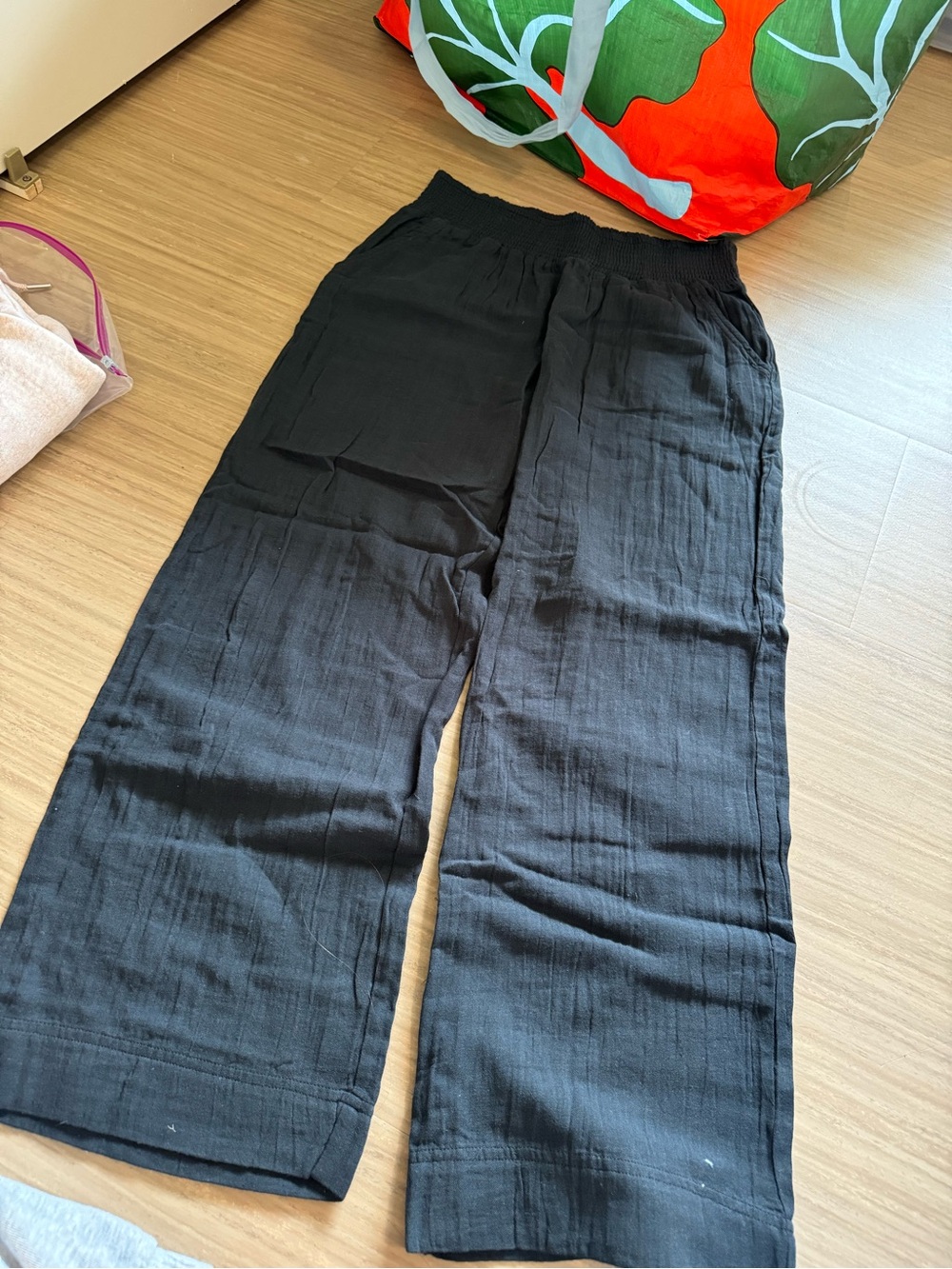 Pact Black Wide-Leg Gauze Jogger Pants Large